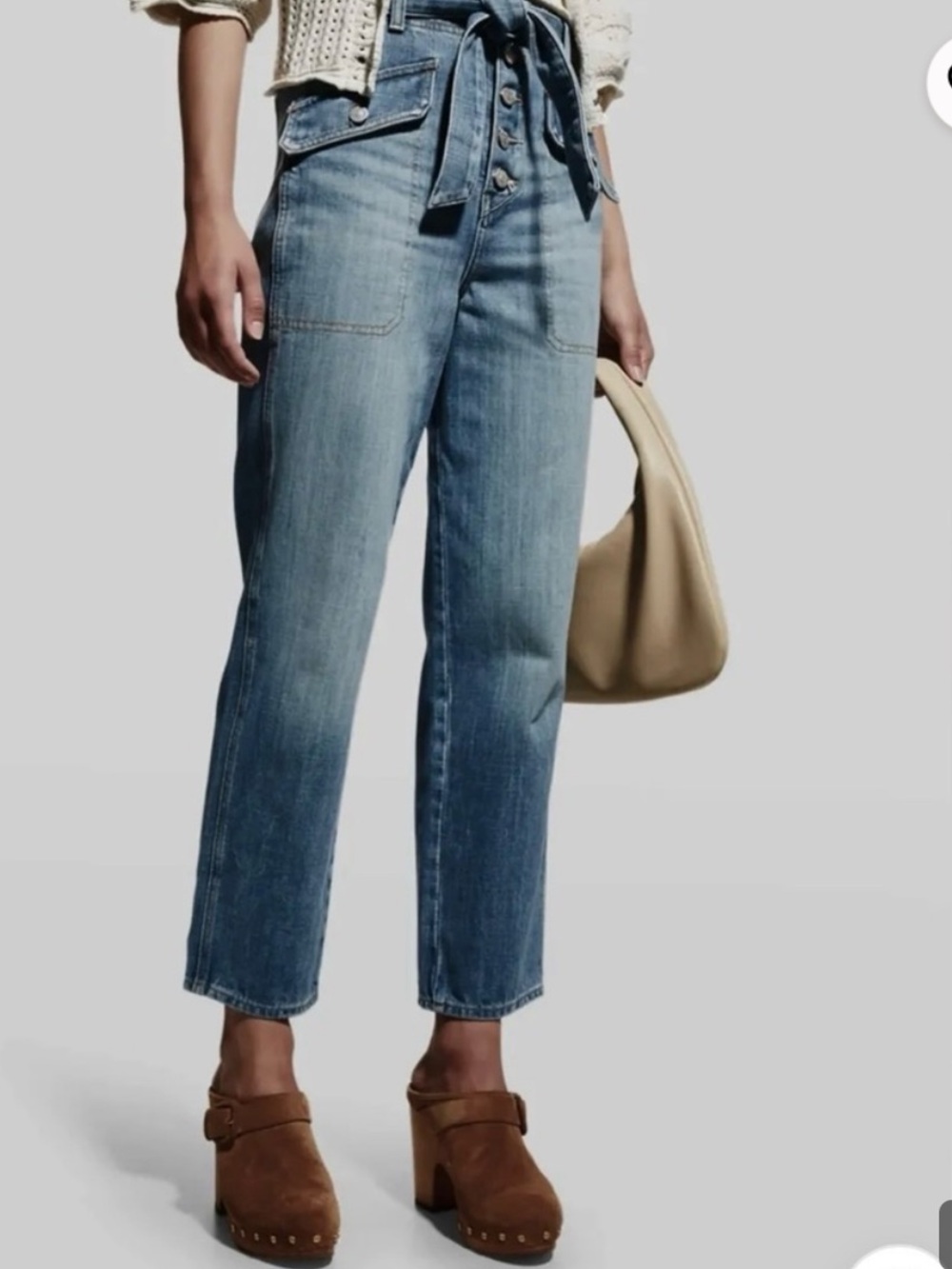 Veronica Beard Rinley High-Rise Belted Straight Leg Crop Jeans